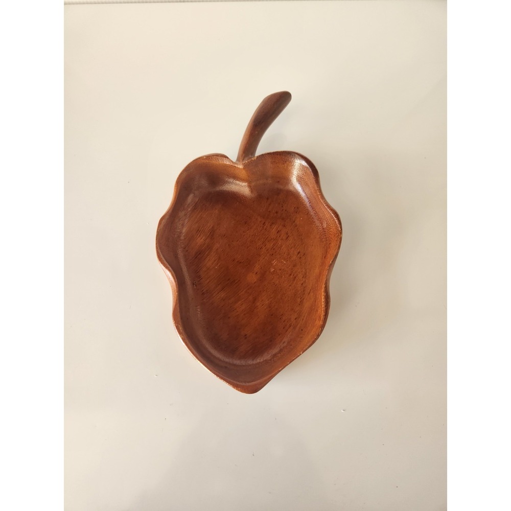 Vintage Monkey Pod Signed Wood Made In Hawaii Leaf Shaped Nut/Candy Bowl Retro‎
